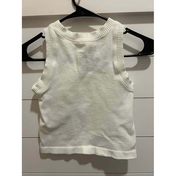 Aura Tops - Aura Womens White Ribbed High Neck Tank Top Sleeveless Crop Top Size M/L